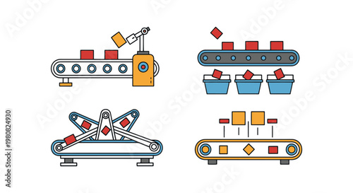 Conveyor Sorting Machine Line modern simple shapes illustration
