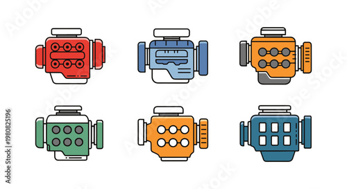 Diesel Engine Line art vector clean colorful shapes illustration