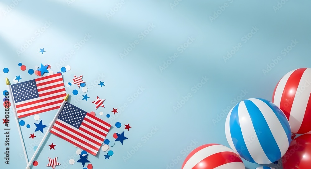 Obraz premium Celebrating labor day patriotic american flags and balloons for a festive holiday weekend