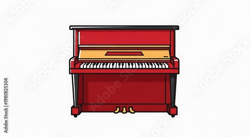 Red piano keyboard musical instrument.