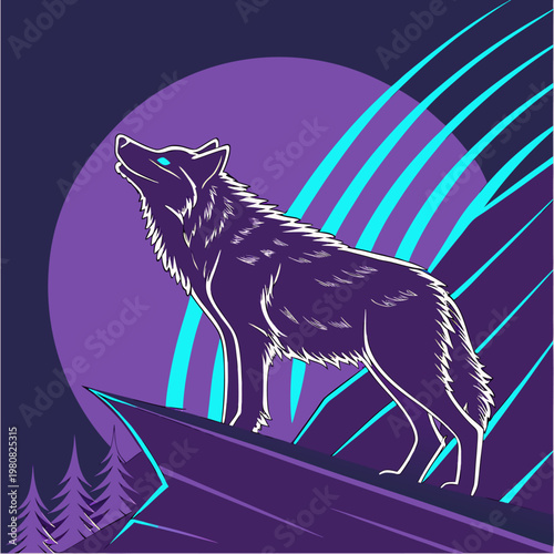 Glowing Neon Wolf Spirit Abstract Vector Art