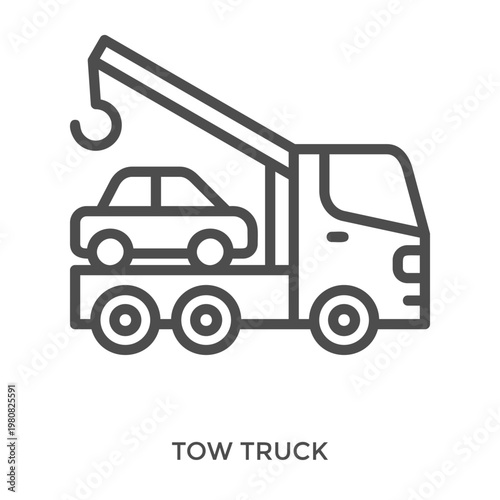 Tow Truck Icon Line Style. Design Vector Illustration