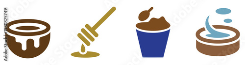 Chocolate dessert preparation with melted sauce and wooden spoon on light background