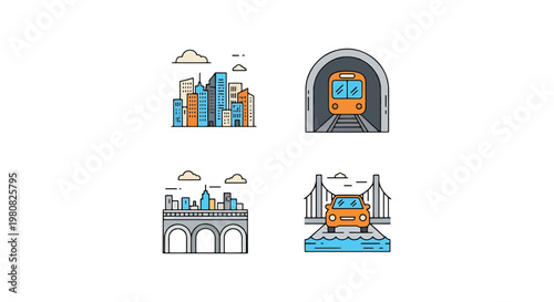 city commute Line art vector minimal shapes illustration