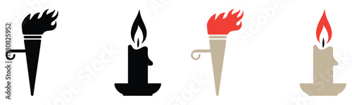 minimalist candle flame icons on white background for spiritual or energy concepts