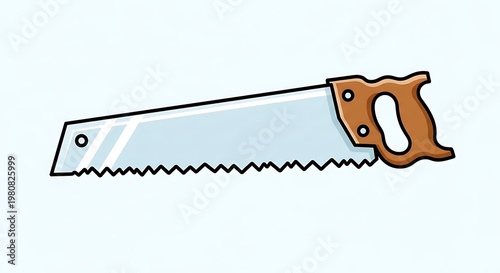 Saw with brown wooden handle.