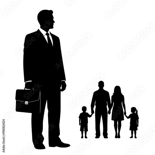 Silhouette of a businessman holding a briefcase, isolated on white.