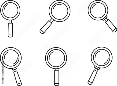 Set of Hand-Drawn Magnifying Glass Illustrations for Search, Investigation, and Research Design Themes