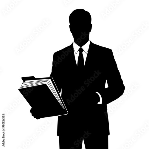 Silhouette of a businessman holding a file of documents.