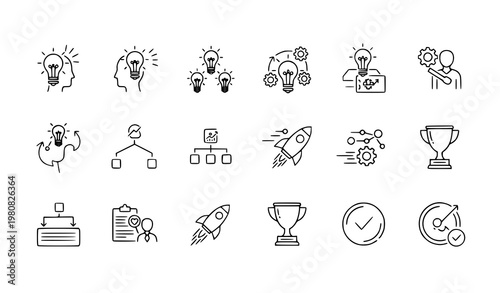 Innovation process icon set idea thinking vector