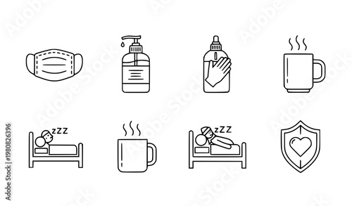 Cold protection healthy habits icon set wellness vector