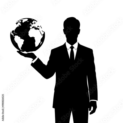 Silhouette of a Businessman Holding a Globe in His Hand.