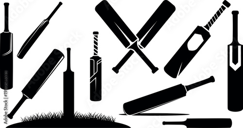 Cricket bat silhouette collection diverse designs for sports and recreation