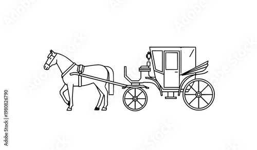 Horse drawn carriage vector flat illustration transport vehicle design