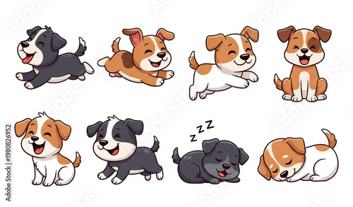 Photography Cute puppy and dog vector set cartoon poses running jumping sleeping illustratio