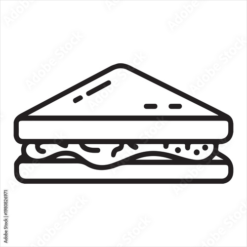 Simple black and white line art illustration of a triangular sandwich