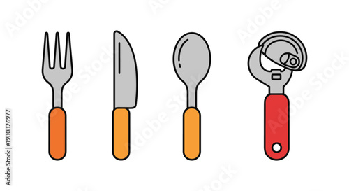 Camping Utensil Set Line art clean abstract colorful shapes vector