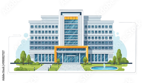 Big hotel building vector illustration flat architecture isolated on white