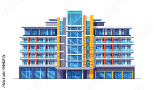 Big hotel flat vector illustration modern building architecture design