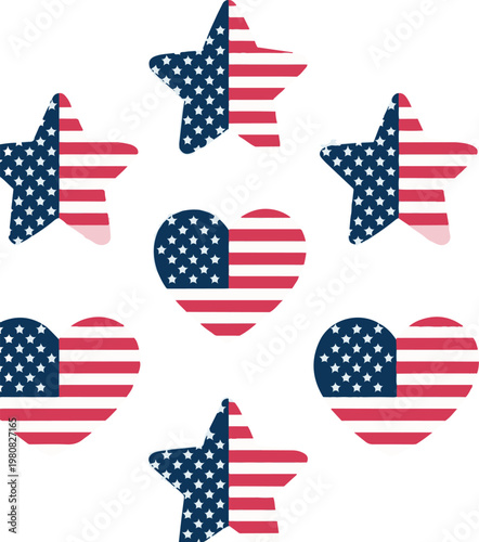 USA flag vector american national symbol of united states with stars stripes illustration freedom independence set.