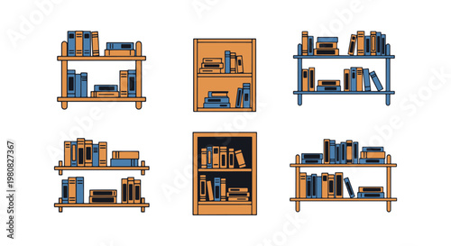 Bookshelf Line art vector set creative minimal shapes illustration