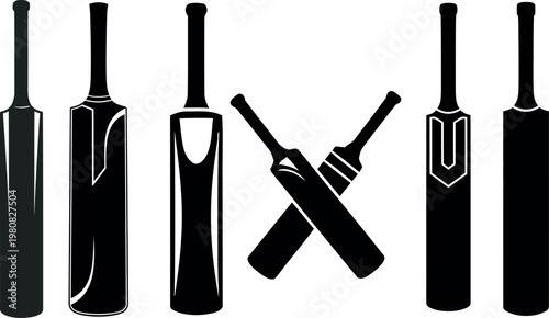 Cricket bat silhouette collection diverse designs for sport and recreation