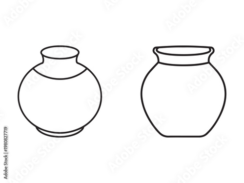 Simple line drawing of two empty ceramic vases side by side on white background  no decorations