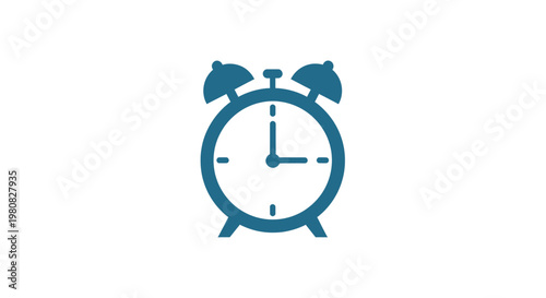 Professional blue twin bell alarm clock icon isolated on white background for time management scheduling morning wake up and deadline concepts.