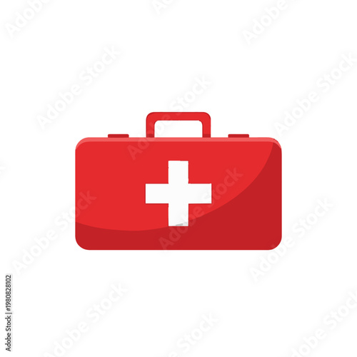 First Aid Kit Flat Design with Red Cross Symbol Vector Illustration