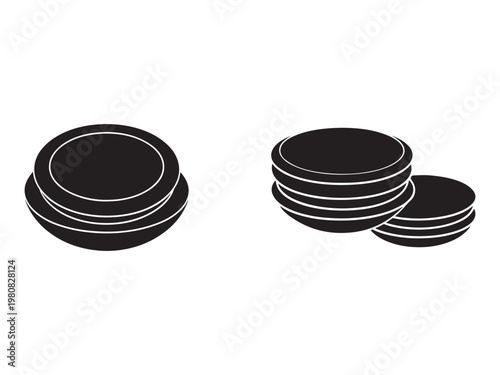 Stacksofplatesiconsinblackandwhiteforfoodpresentationplatesstackillustrationsforcookinganddiningsettings