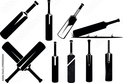 Cricket bat silhouette collection diverse designs for sport and recreation