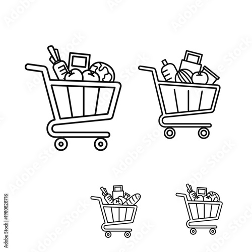 Shopping carts filled with groceries.