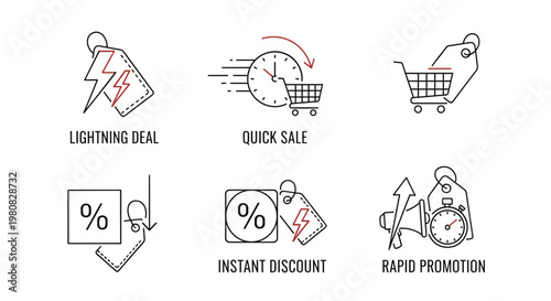 Shopping icons with discount symbols.