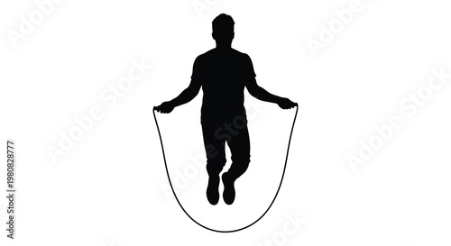 A person jumping rope in mid air a striking black form silhouette