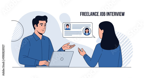 Freelance Job Interview: Man and Woman Discussing Remote Work Opportunity