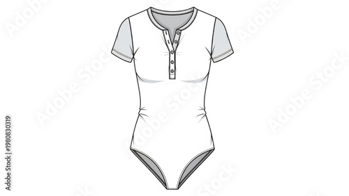 Vector CAD illustration of a women's short-sleeved bodysuit