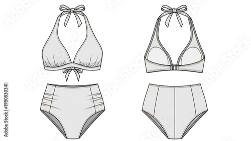 Vector CAD illustration of swimwear designs including bikinis and briefs