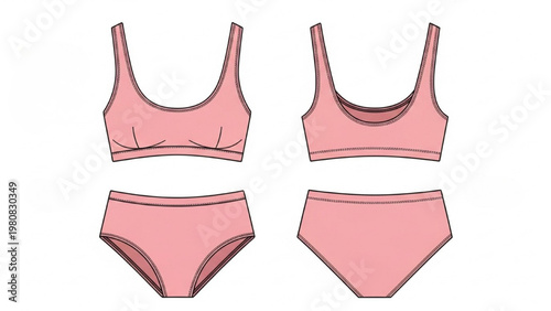 Vector CAD design of women's pink lingerie sets on white