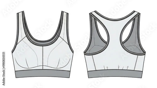Vector CAD design of sports bra front and back views