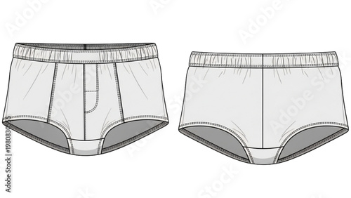 Vector CAD drawing of men's underwear designs front and back