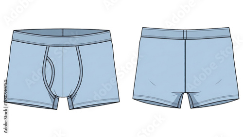 Vector CAD illustration of men's blue shorts from front and back