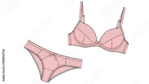 Vector CAD illustration of pink lingerie set with bra and panties