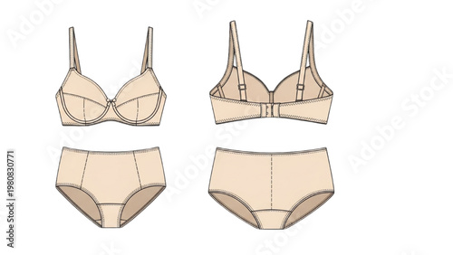 Vector CAD design of women's lingerie set including bras and underwear