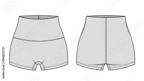 Vector CAD drawing of women's shorts from front and back