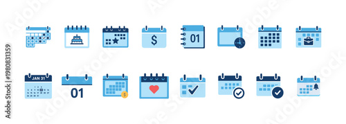 Modern flat icon set representing important events and daily schedule management perfect for web and app design and business planning applications.