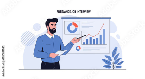 Freelance job interview presentation with charts and graphs