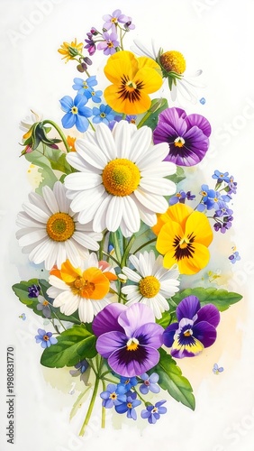 A vibrant bouquet of colorful flowers on a white background