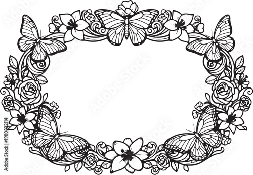 Butterfly Floral Frame SVG Bundle