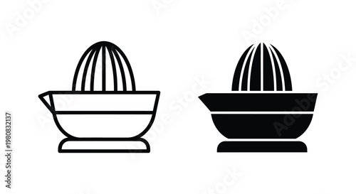 Two citrus juicers displayed in a stark black and white graphic silhouette