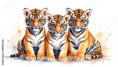 Three adorable tiger cubs sitting together
